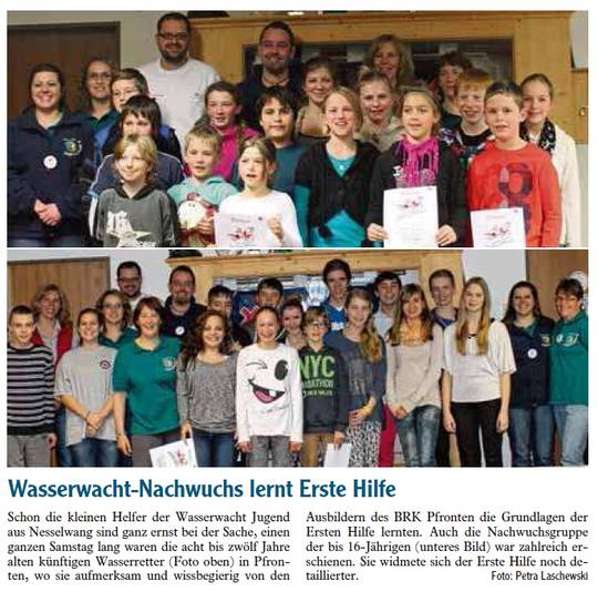 Wasserwacht Nachwuchs lernt Erste Hilfe