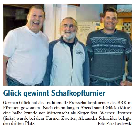 Glück gewinnt Schafkopfturnier